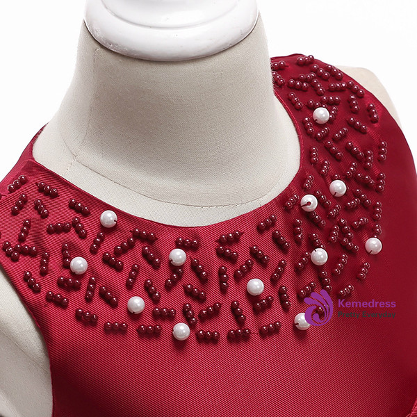 Shop 2019 Long & Short In Stock:Ship in 48 Hours Burgundy Tulle Flower Girl Dress With Pearls With Factory Price From Kemedress