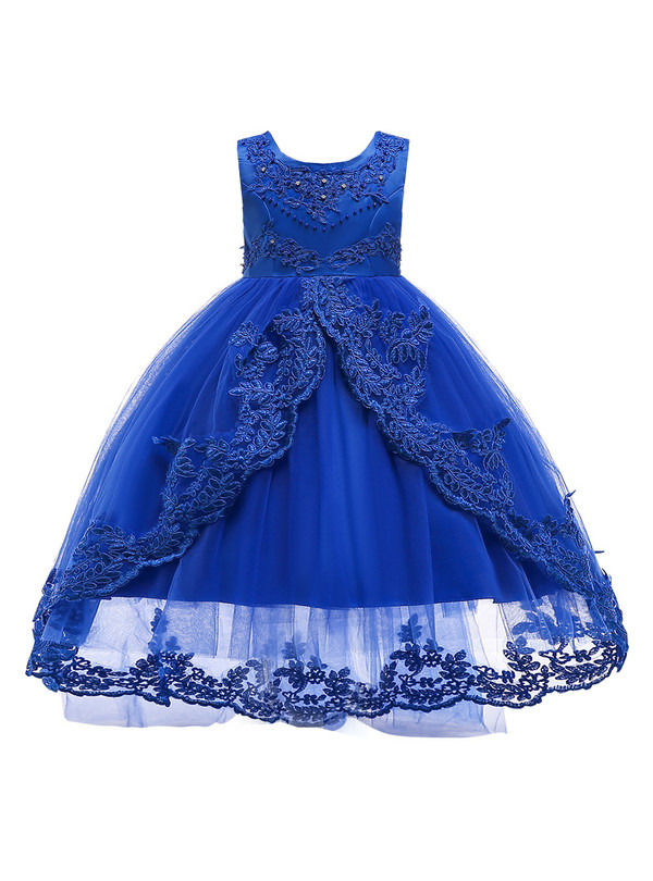 Shop 2019 Long & Short In Stock:Ship in 48 Hours Dark Blue Tulle Flower Girl Dress With Pearls With Factory Price From Kemedress