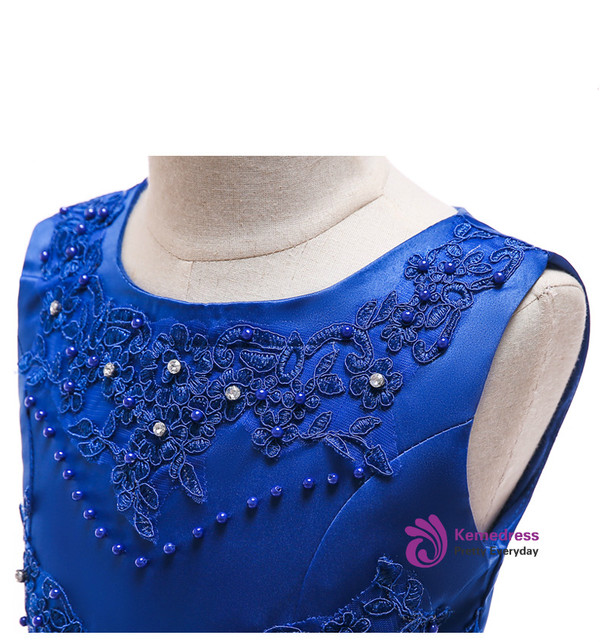 Shop 2019 Long & Short In Stock:Ship in 48 Hours Dark Blue Tulle Flower Girl Dress With Pearls With Factory Price From Kemedress