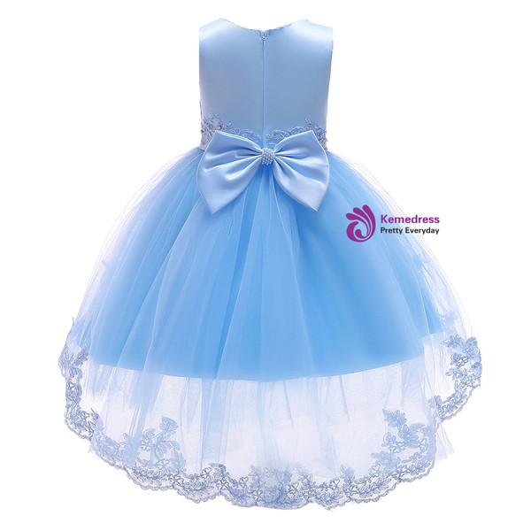 Shop 2019 Long & Short In Stock:Ship in 48 Hours Light  Blue Tulle Flower Girl Dress With Pearls With Factory Price From Kemedress