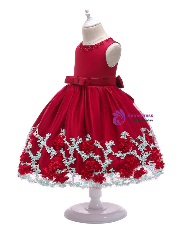 Shop 2019 Long & Short In Stock:Ship in 48 Hours Red Tulle Lace Flower Girl Princess Dress With Bow With Factory Price From Kemedress