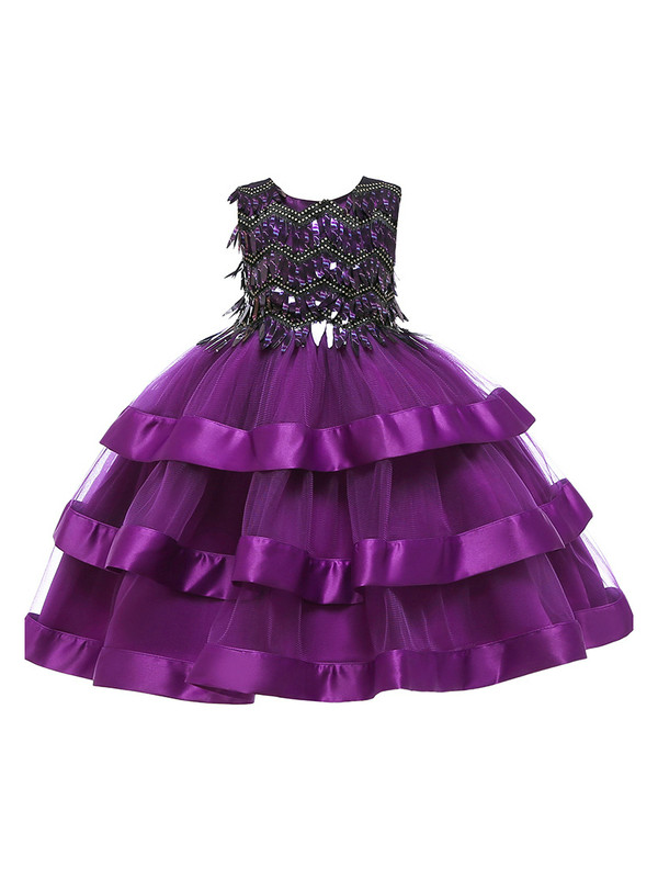 Shop 2019 Long & Short In Stock:Ship in 48 Hours Purple Tulle Sequins Flower Girl Dress With Factory Price From Kemedress