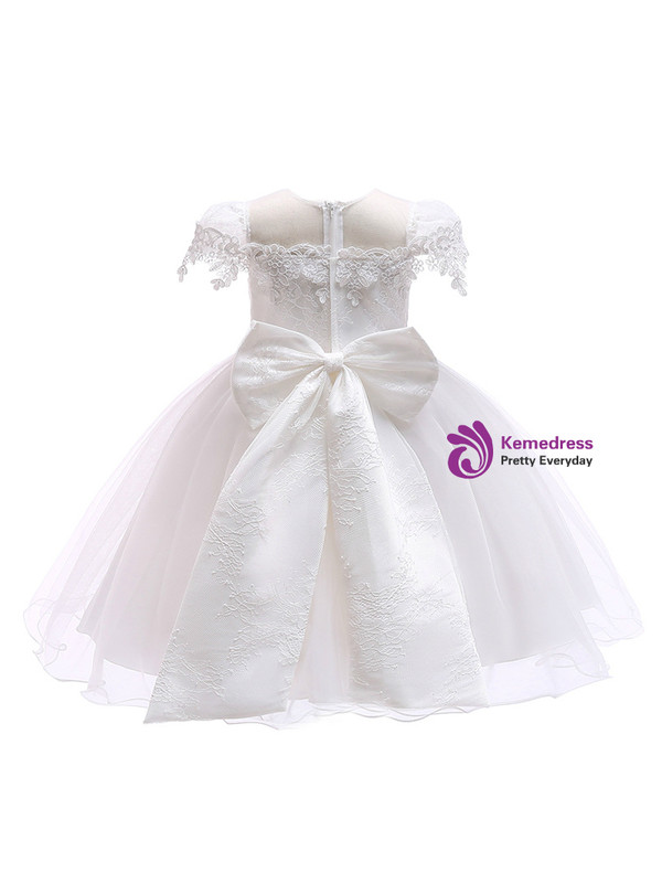 Shop 2019 Long & Short In Stock:Ship in 48 Hours White Tulle Appliques Cap Sleeve Flower Girl Dress With Factory Price From Kemedress