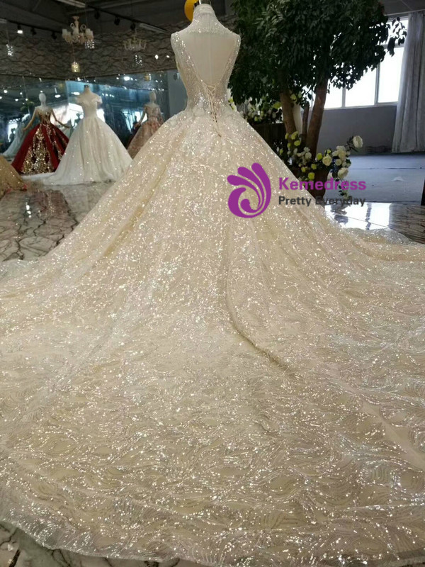 Shop 2019 Long & Short Champagne Ball Gown Tulle Sequins V-neck Backless Beading Wedding Dress With Factory Price From Kemedress