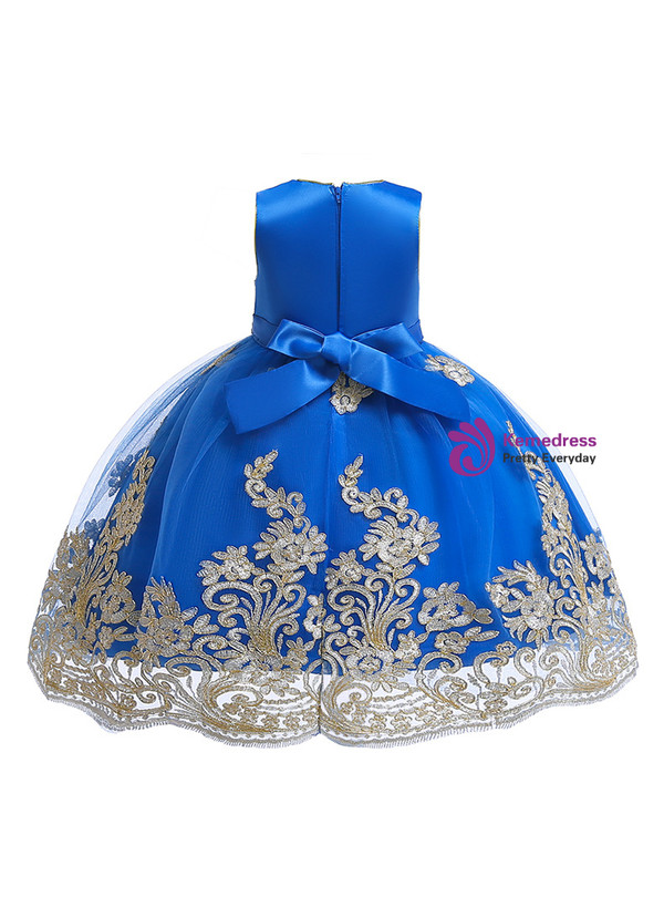 Shop 2019 Long & Short In Stock:Ship in 48 Hours Royal Blue Tulle Lace Appliques Flower Girl Dress With Sash With Factory Price From Kemedress