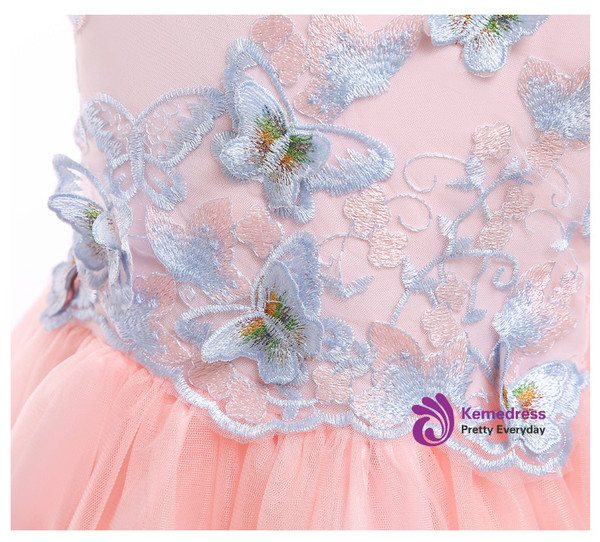 Shop 2019 Long & Short In Stock:Ship in 48 Hours Pink Tulle Butterfly Appliques Flower Girl Dress With Factory Price From Kemedress