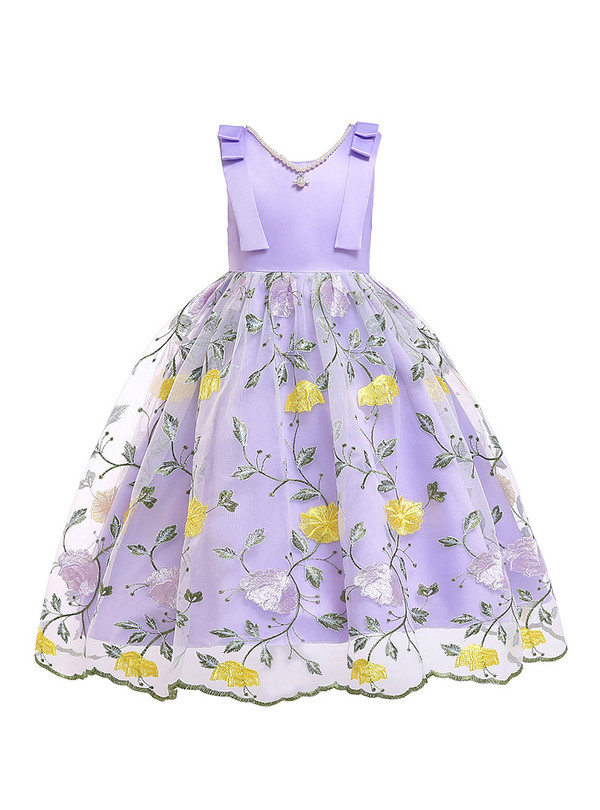 Shop 2019 Long & Short In Stock:Ship in 48 Hours Purple Tulle Embroidery Flower Girl Dress With Pearls With Factory Price From Kemedress