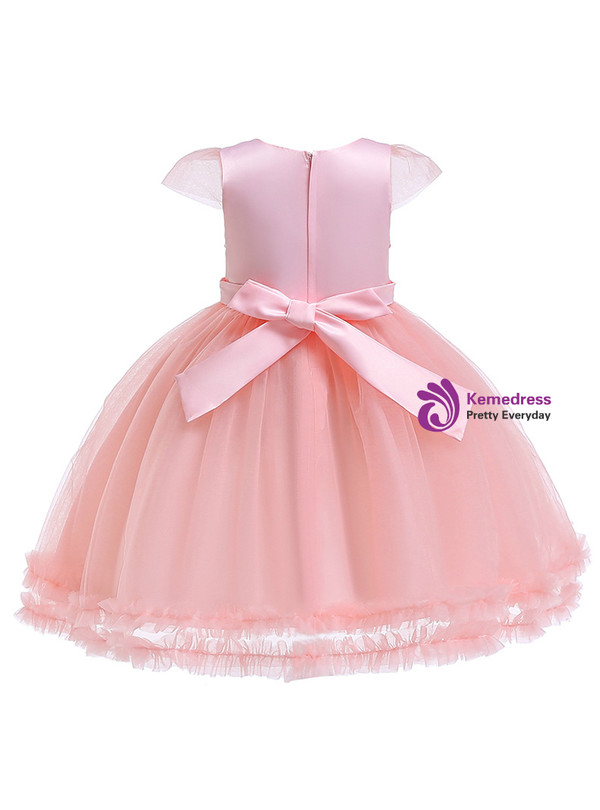Shop 2019 Long & Short In Stock:Ship in 48 Hours Pink Tulle Embroidery Appliques Flower Girl Dress With Factory Price From Kemedress