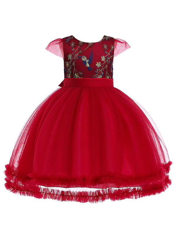 Shop 2019 Long & Short In Stock:Ship in 48 Hours Burgundy Tulle Embroidery Appliques Flower Girl Dress With Factory Price From Kemedress
