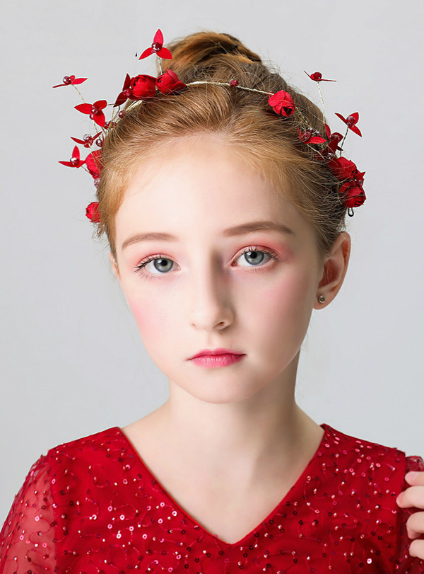 Shop 2019 Long & Short Flower Girl Red Head Flower Garland Jewelry Hairband With Factory Price From Kemedress
