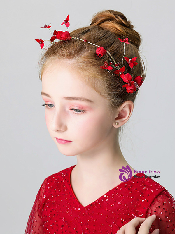 Shop 2019 Long & Short Flower Girl Red Head Flower Garland Jewelry Hairband With Factory Price From Kemedress
