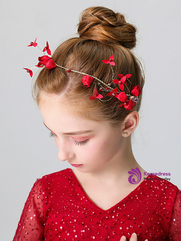 Shop 2019 Long & Short Flower Girl Red Head Flower Garland Jewelry Hairband With Factory Price From Kemedress