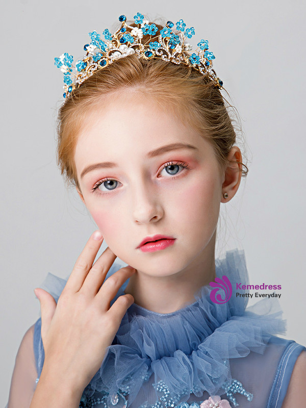 Shop 2019 Long & Short Children's Blue Crown Headdress Accessories Princess Hairband With Factory Price From Kemedress