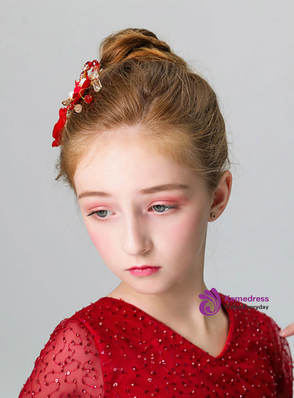 Shop 2019 Long & Short Children's Flower Jewelry Red Hairpin Girl Hair Accessories With Factory Price From Kemedress