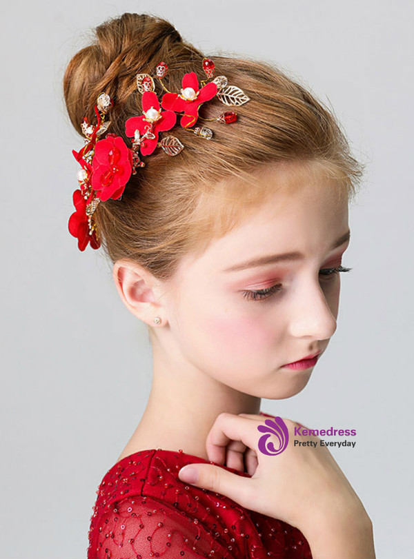 Shop 2019 Long & Short Children's Flower Jewelry Red Hairpin Girl Hair Accessories With Factory Price From Kemedress