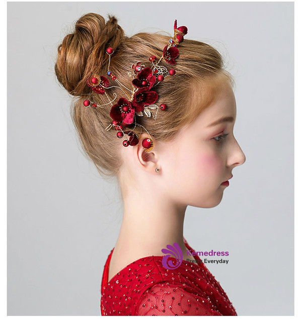 Shop 2019 Long & Short Girls Headdress Children Hairband Red Flower Headband With Factory Price From Kemedress