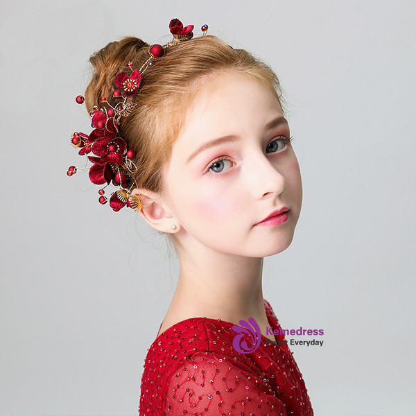 Shop 2019 Long & Short Girls Headdress Children Hairband Red Flower Headband With Factory Price From Kemedress