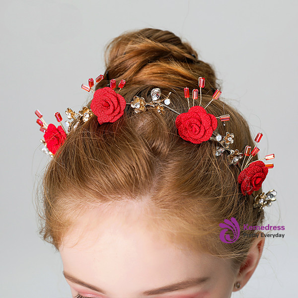Shop 2019 Long & Short Children's Headdress Red Flower Girl Hair Accessories With Factory Price From Kemedress