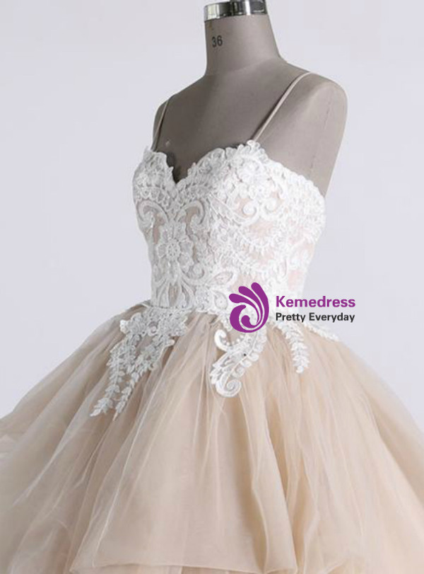 Shop 2019 Long & Short Champagne Tulle Ruffles Long Backless Lace Appliques Quinceanera Dresses With Factory Price From Kemedress