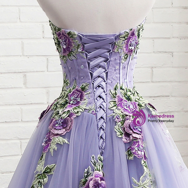 Shop 2019 Long & Short A-Line Purple Tulle Embroidery Appliques Sweetheart Neck Prom Dress With Factory Price From Kemedress