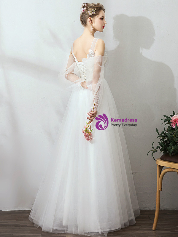 Shop 2019 Long & Short In Stock:Ship in 48 Hours White Cold Shoulder Long Seeve Wedding Dress With Factory Price From Kemedress