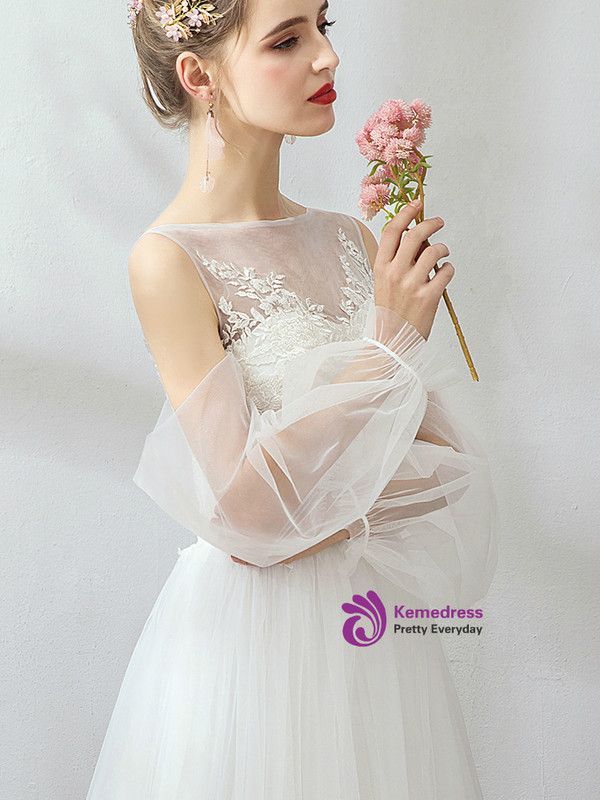 Shop 2019 Long & Short In Stock:Ship in 48 Hours White Cold Shoulder Long Seeve Wedding Dress With Factory Price From Kemedress