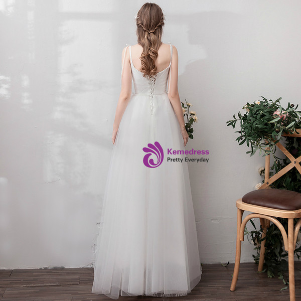 Shop 2019 Long & Short In Stock:Ship in 48 Hours White Tulle Spaghetti Straps Wedding Dress With Factory Price From Kemedress