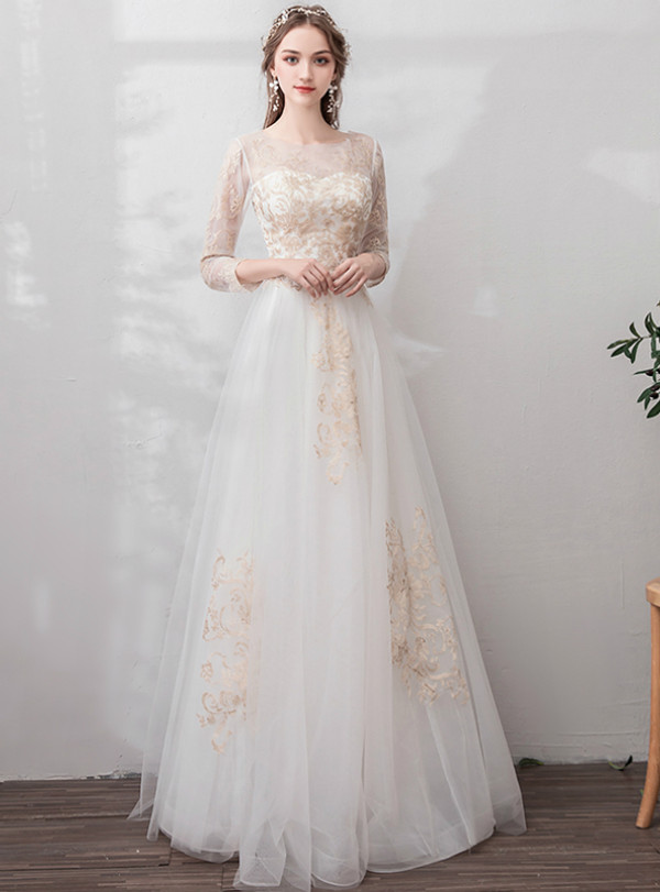 Shop 2019 Long & Short In Stock:Ship in 48 Hours White Tulle Appliques Long Sleeve Backless Wedding Dress With Factory Price From Kemedress