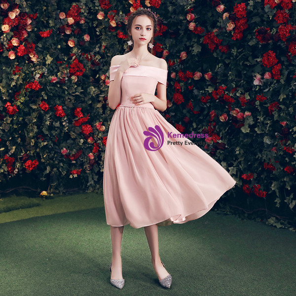 Shop 2019 Long & Short In Stock:Ship in 48 Hours Pink Chiffon Off The Shoulder Bridesmaid Dress With Factory Price From Kemedress