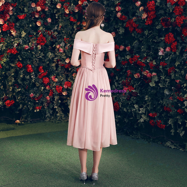 Shop 2019 Long & Short In Stock:Ship in 48 Hours Pink Chiffon Off The Shoulder Bridesmaid Dress With Factory Price From Kemedress