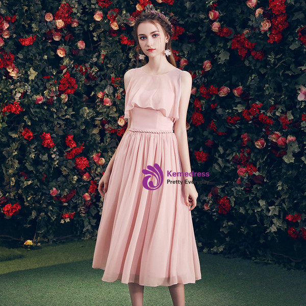 Shop 2019 Long & Short In Stock:Ship in 48 Hours Pink Chiffon Short Bridesmaid Dress With Factory Price From Kemedress