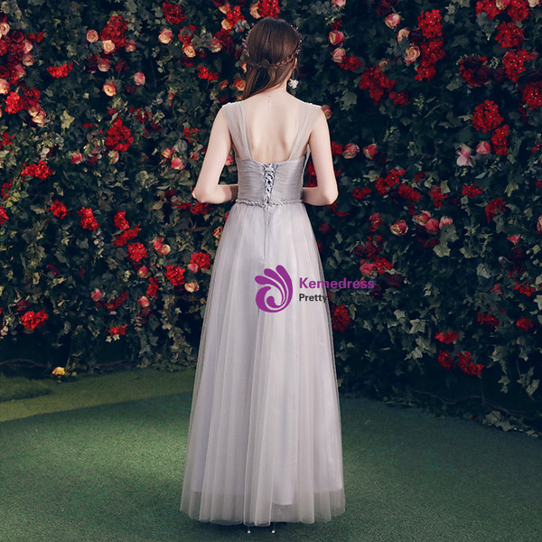 Shop 2019 Long & Short  In Stock:Ship in 48 Hours Gray Tulle Sweetheart Neck Long Bridesmaid Dress With Factory Price From Kemedress