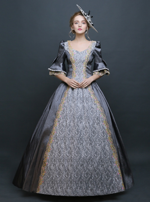Shop 2019 Long & Short Gray Ball Gown Satin Lace Long Drama Show Vintage Gown Dress With Factory Price From Kemedress