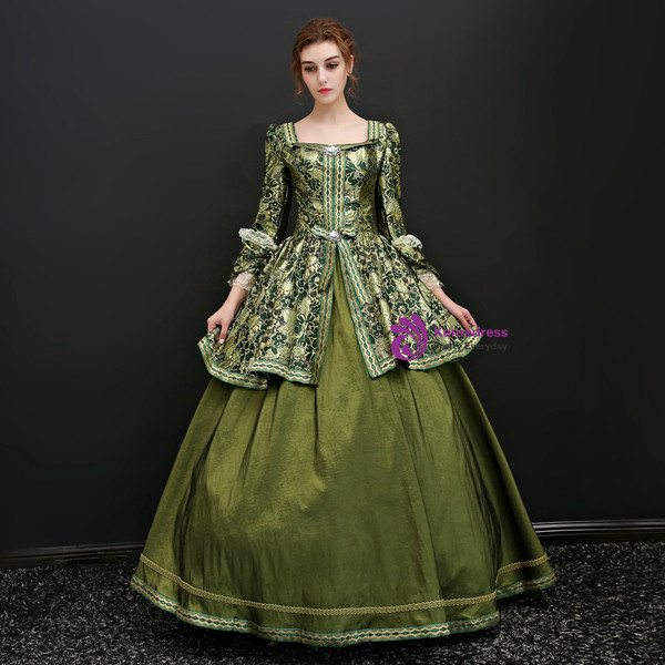 Shop 2019 Long & Short Green Ball Gown Satin Print Long Sleeve Drama Show Vintage Dress With Factory Price From Kemedress