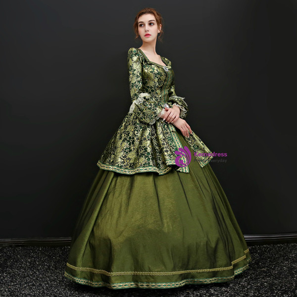 Shop 2019 Long & Short Green Ball Gown Satin Print Long Sleeve Drama Show Vintage Dress With Factory Price From Kemedress
