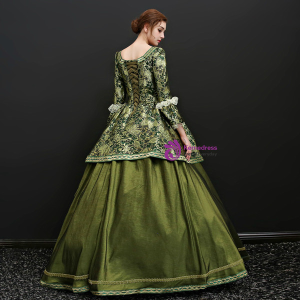 Shop 2019 Long & Short Green Ball Gown Satin Print Long Sleeve Drama Show Vintage Dress With Factory Price From Kemedress