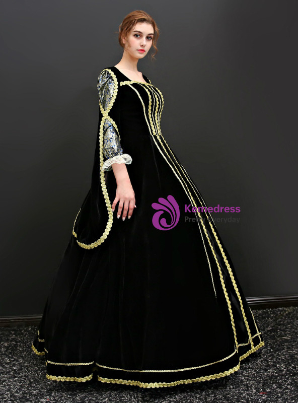 Shop 2019 Long & Short Black Ball Gown Velvet Long Sleeve Drama Show Vintage Gown Dress With Factory Price From Kemedress
