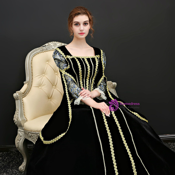 Shop 2019 Long & Short Black Ball Gown Velvet Long Sleeve Drama Show Vintage Gown Dress With Factory Price From Kemedress