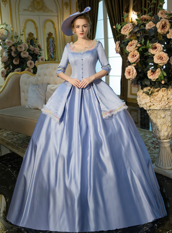 Shop 2019 Long & Short Blue Satin Half Sleeve Square Neck Drama Show Vintage Gown Dress With Factory Price From Kemedress