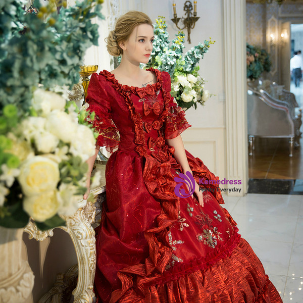 Shop 2019 Long & Short Red Ball Gown Satin Puff Sleeve With Bow Vintage Gown Dress With Factory Price From Kemedress