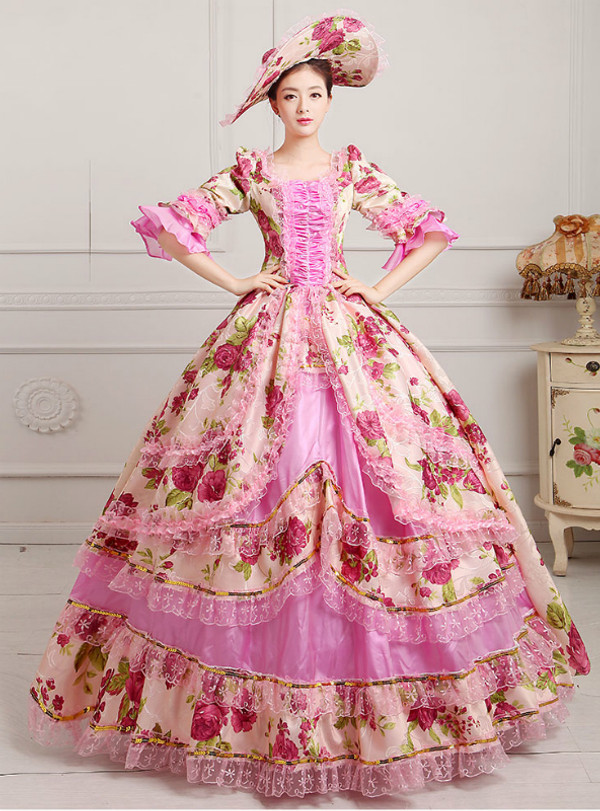 Shop 2019 Long & Short Pink Ball Gown Print Puff Sleeve Drama Show Vintage Gown Dress With Crystal With Factory Price From Kemedress