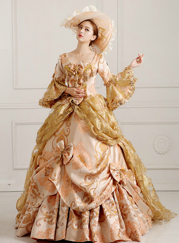 Shop 2019 Long & Short Champagne Ball Gown Sequins V-neck Puff Sleeve Vintage Gown Dress  With Factory Price From Kemedress