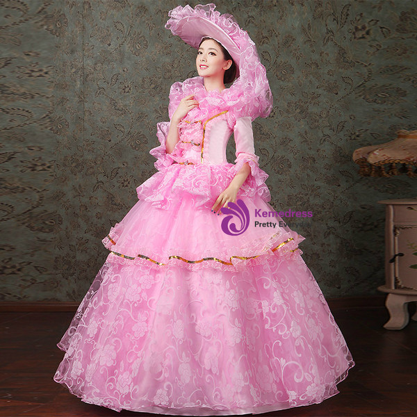 Shop 2019 Long & Short Pink Ball Gown Lace Short Sleeve Drama Show Vintage Gown Dress With Factory Price From Kemedress