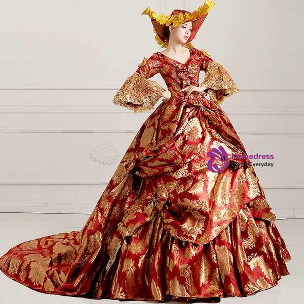 Shop 2019 Long & Short Burgundy Satin Print Puff Sleeve Drama Show Vintage Gown Dress With Bow With Factory Price From Kemedress