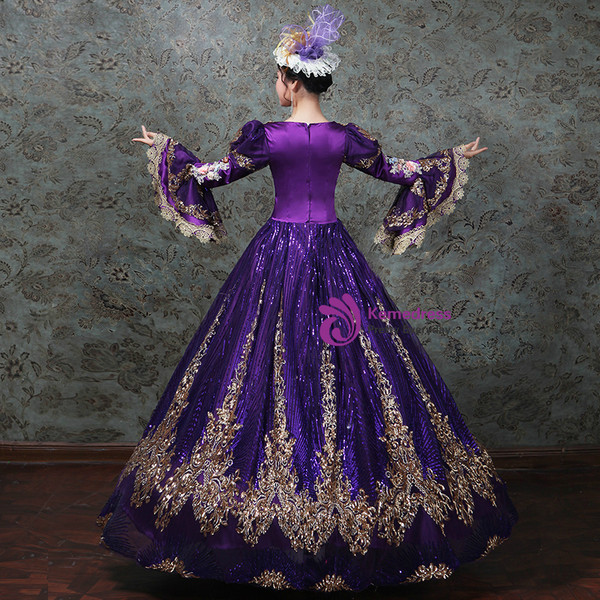 Shop 2019 Long & Short Purple Ball Gown Sequins Appliques Puff Sleeve Drama Show Vintage Gown Dress With Factory Price From Kemedress