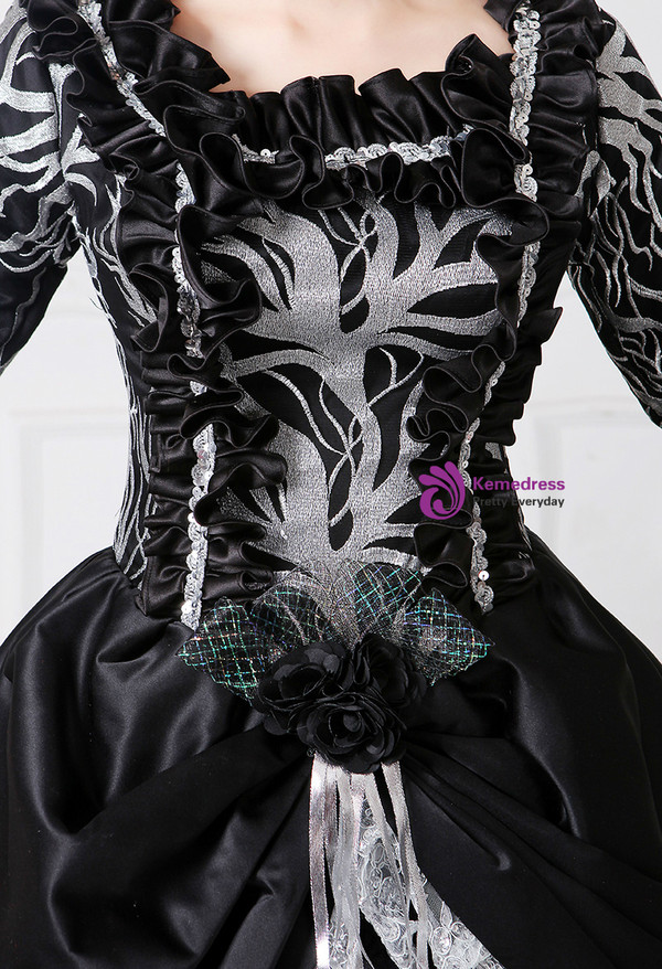 Shop 2019 Long & Short Black Ball Gown Satin Lace Puff Sleeve Drama Show Vintage Gown Dress With Factory Price From Kemedress