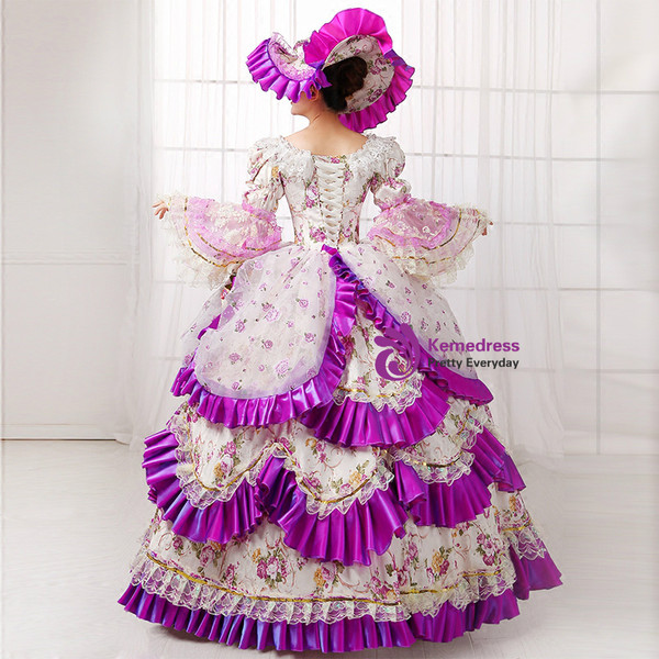 Shop 2019 Long & Short Ball Gown Print And Purple Satin Lace Puff Sleeve Show Vintage Gown Dress With Factory Price From Kemedress