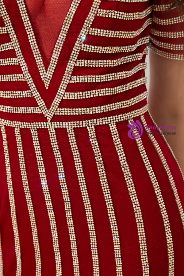 Shop 2019 Long & Short Burgundy Mermaid Tulle Short Sleeve Long Prom Dress With Beading With Factory Price From Kemedress