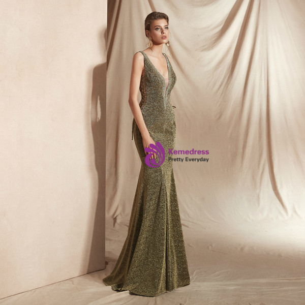 Shop 2019 Long & Short Green Mermaid Deep V-neck Backless Lace Up Prom Dress With Factory Price From Kemedress