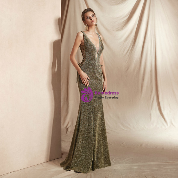Shop 2019 Long & Short Green Mermaid Deep V-neck Backless Lace Up Prom Dress With Factory Price From Kemedress
